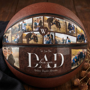 Love You Dad Father Day Photo Collage Leather Basketball