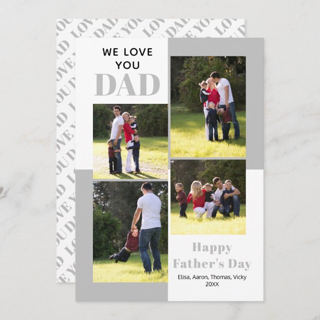 Love You Dad four photos grey Father's Day card (Front/Back)