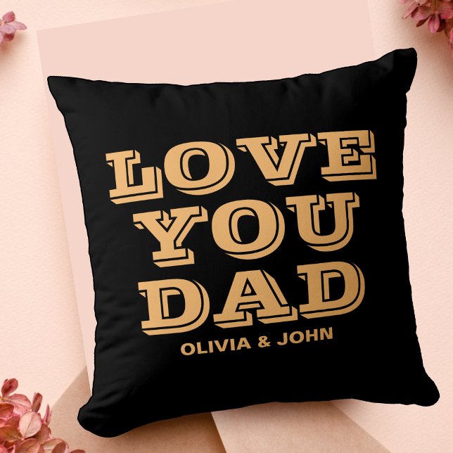Love You Dad Modern Black And Gold Father's Day Cushion (Creator Uploaded)
