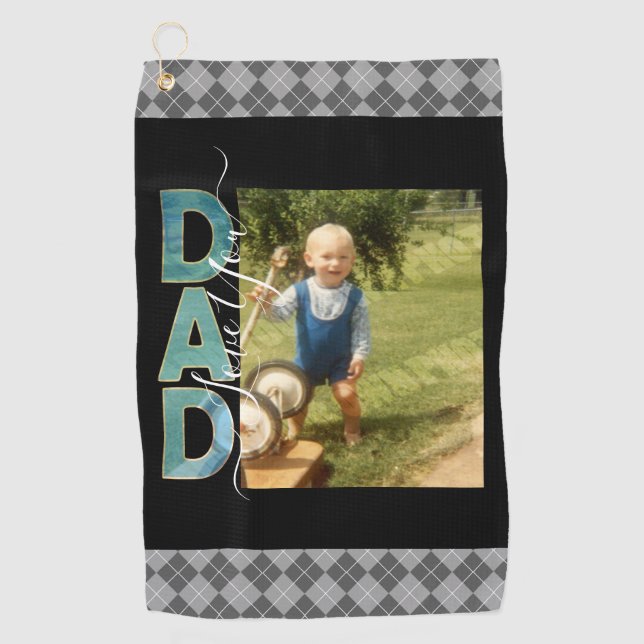 Love You Dad One Photo Rustic Golf Towel (Front)