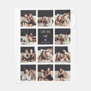 Love You Dad   Photo Collage Handwritten Text Fleece Blanket
