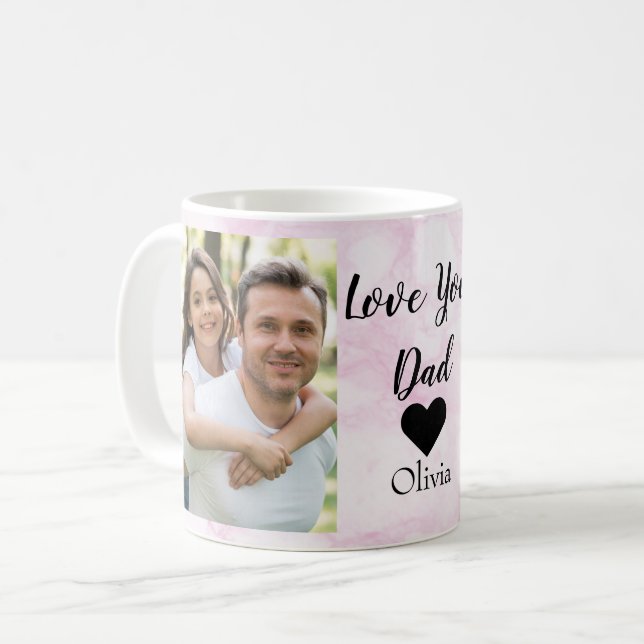 Love You Dad | Two Photo Handwritten Text Coffee Mug (Front Left)