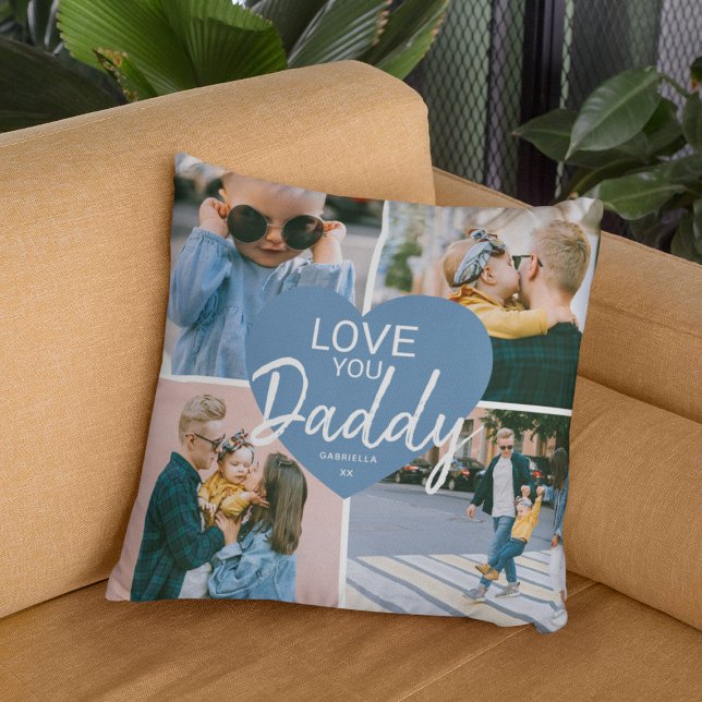 Love You 'Daddy' Custom Photo Collage Heart Cushion (Creator Uploaded)