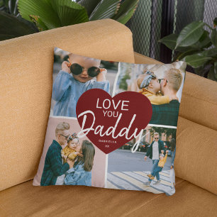 Love You 'Daddy' Custom Photo Collage Heart Cushion