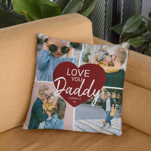 Love You 'Daddy' Custom Photo Collage Heart Throw Cushion