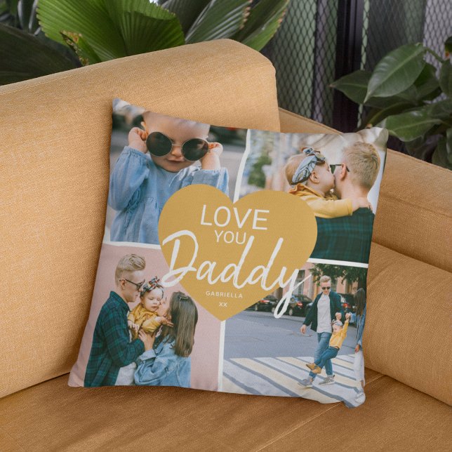 Love You 'Daddy' Custom Photo Collage Heart Throw Cushion (Creator Uploaded)