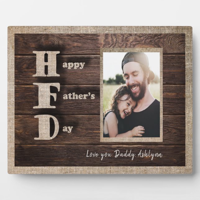 Love You Daddy Custom Photo Rustic Father's Day Plaque (Front)