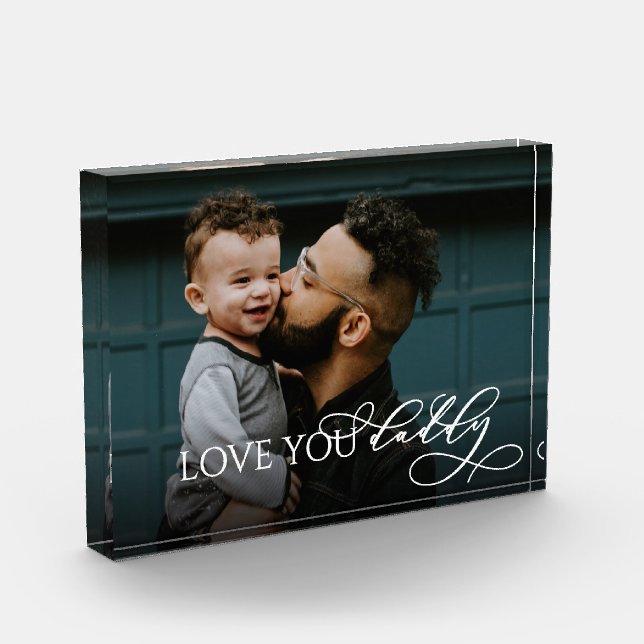 Love You Daddy Elegant Handwritten Script Photo Block (Left)