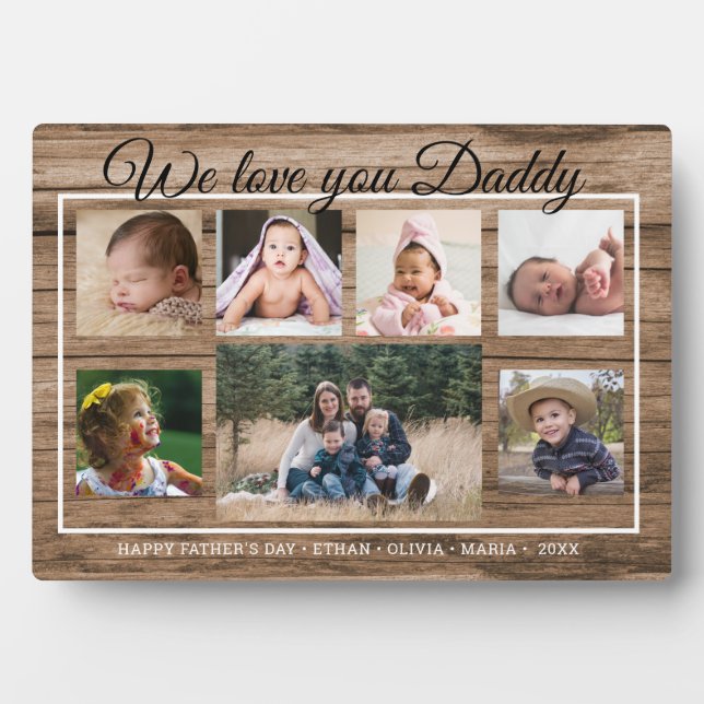 Love You Daddy Father's Day 7 Photo Collage Wood Plaque (Front)