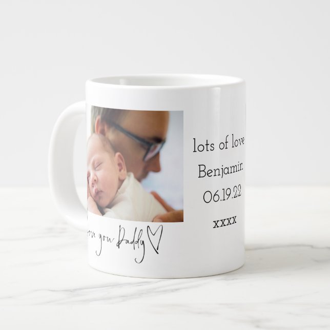 Love You Daddy Heart Photo 1st Fathers Day Large Coffee Mug (Front Left)
