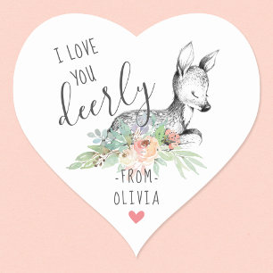 Love You Deerly Kids Valentine's Day Party Favour Heart Sticker