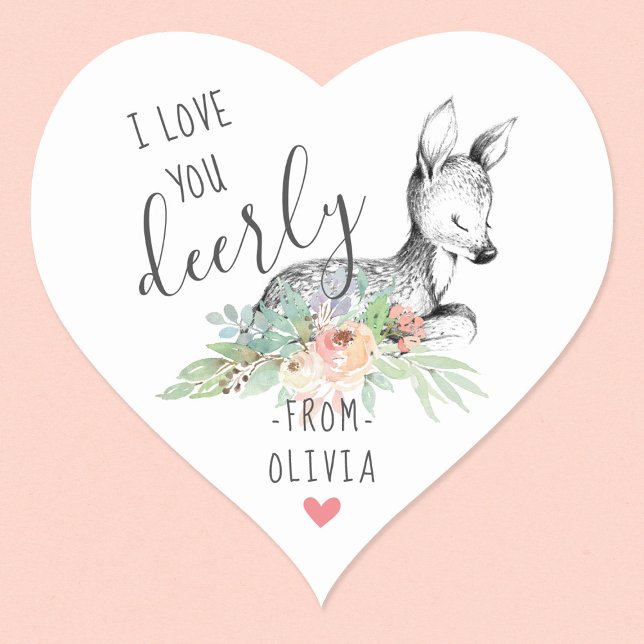 Love You Deerly Kids Valentine's Day Party Favour Heart Sticker (Creator Uploaded)