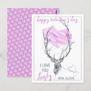 Love you deerly Pink heart Cute Valentines day Postcard