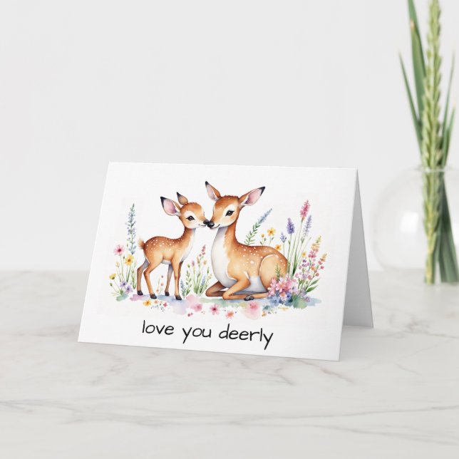 Love You Deerly Watercolor Mothers Day Card (Front)