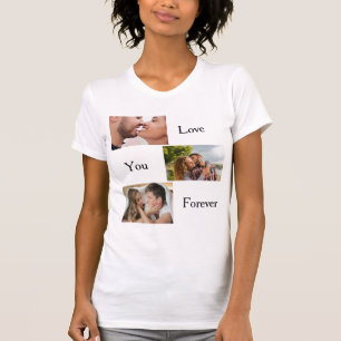 Love You Forever Custom 3 Photo and Name Couples T-Shirt