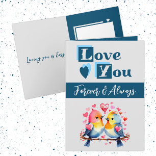 Love you forever cute birds blue Valentine Card