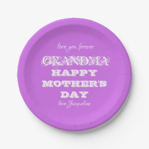 Love You Forever Grandma Script Mothers Day Paper Plate