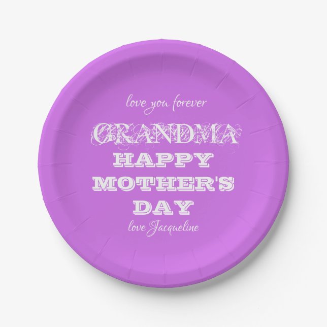 Love You Forever Grandma Script Mothers Day Paper Plate (Front)