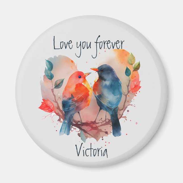 Love You Forever Lovebirds Custom Name Date Magnet (Front)