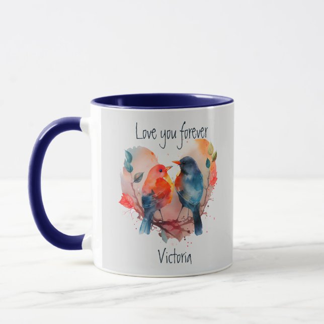Love You Forever Lovebirds Customise Name Mug (Left)