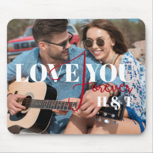 Love You Forever Modern Valentines Custom Photo Mouse Pad
