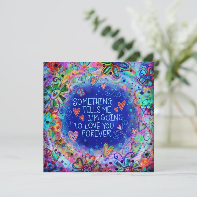 Love You Forever Valentine Cute Blue Inspirivity Card (Standing Front)