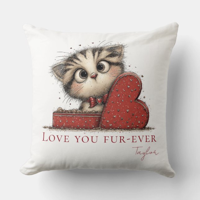 Love You Fur-Ever Cute Cat Throw Pillow (Front)