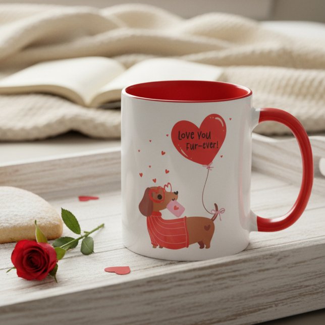Love You Fur-Ever Cute Dachshund Dog Red Heart Mug (Creator Uploaded)