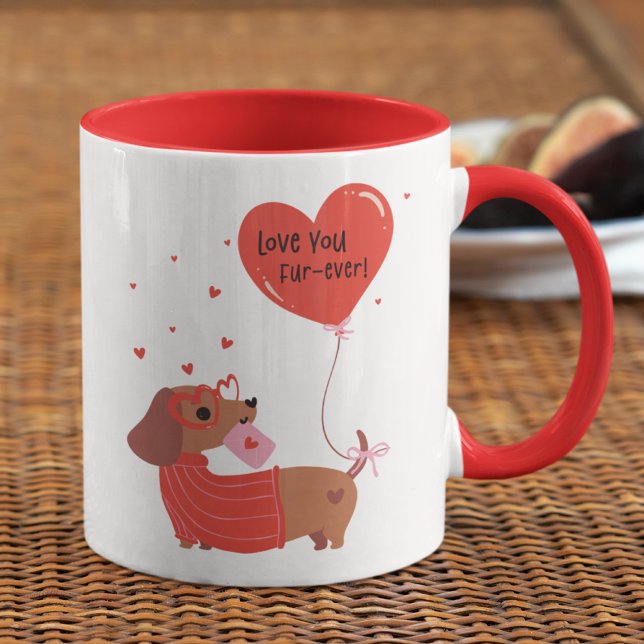 Love You Fur-Ever Cute Dachshund Dog Red Heart Mug (Creator Uploaded)