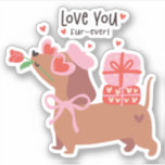 Love You Fur-Ever Cute French Dachshund Dog<br><div class="desc">Love You Fur-Ever Cute French Dachshund Dog Stickers features a cute Dachshund dog wearing heart shaped glasses, pink beret and bow holding a flower and carrying gifts with the text "Love you fur-ever" in modern script typography. Accented with cute red love hearts. Perfect gift for girlfriend, sweetheart, wife, dog lover...</div>