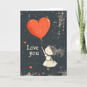 Love You Girl Heart Balloon Holiday Card