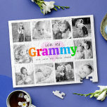 Love You Grammy Colourful Modern 10 Photo Collage Jigsaw Puzzle<br><div class="desc">“Love you Grammy.” She’s loving every minute with her grandkids. A playful, whimsical, stylish visual of multicolor rainbow bold typography and black handwritten typography overlay a soft, light pink heart and a white background. Add 10 cherished photos of your choice and customise the names and message, for the perfect modern,...</div>