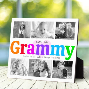 Love You Grammy Colourful Modern 6 Photo Collage Plaque