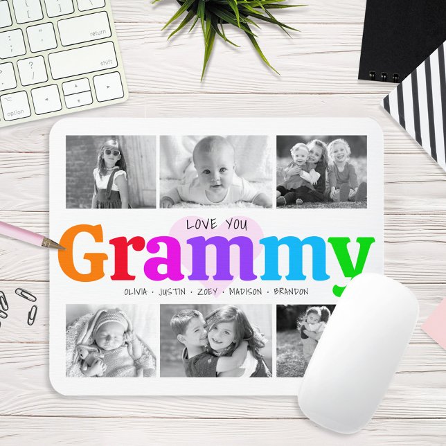 Love You Grammy Colourful Rainbow 6 Photo Collage Mouse Pad (Creator Uploaded)