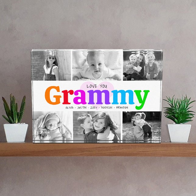 Love You Grammy Colourful Rainbow Modern Collage 6 Photo Block (Creator Uploaded)