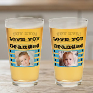 Love you Grandad two photos black blue beer Glass