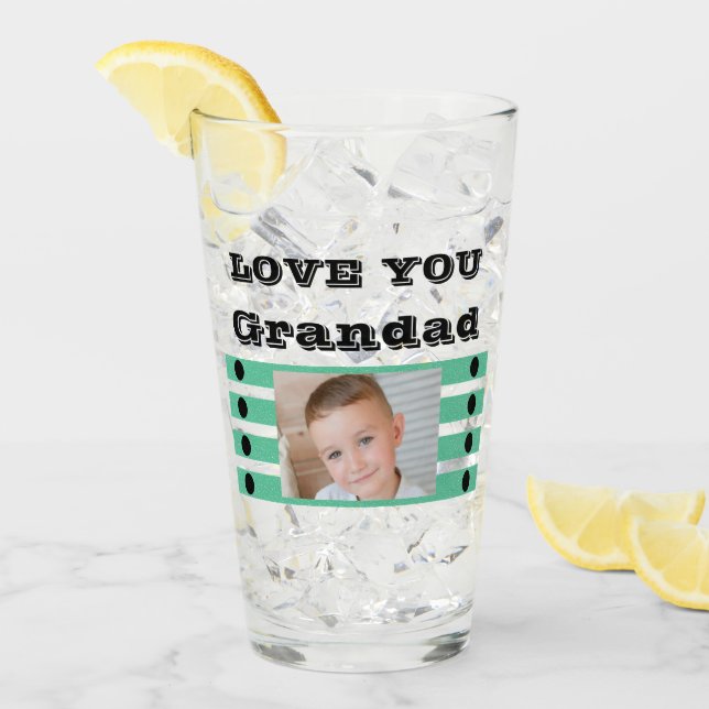 Love you Grandad two photos black green beer Glass (Front Ice)