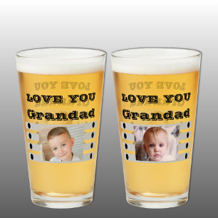 Love you Grandad two photos black grey beer Glass