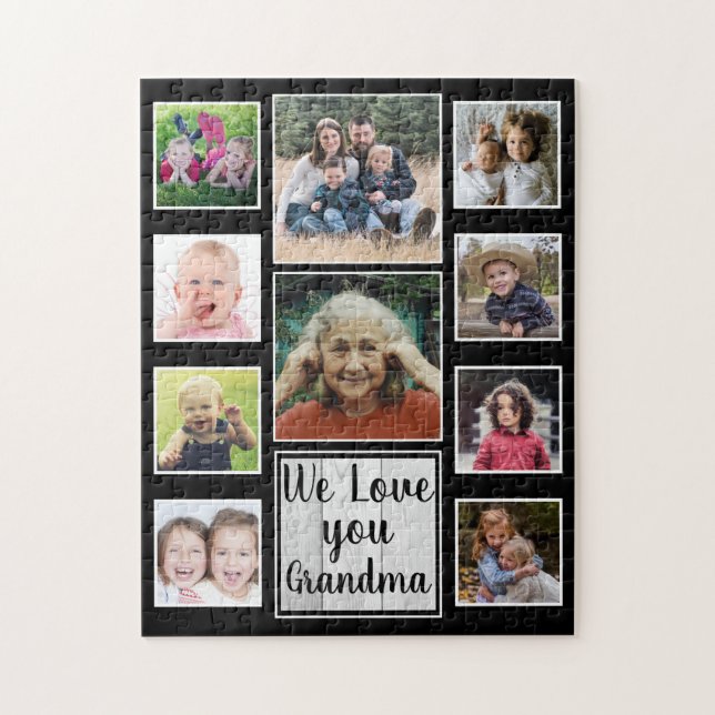 Love You Grandma 10 Family Photo Collage  Black Jigsaw Puzzle (Vertical)