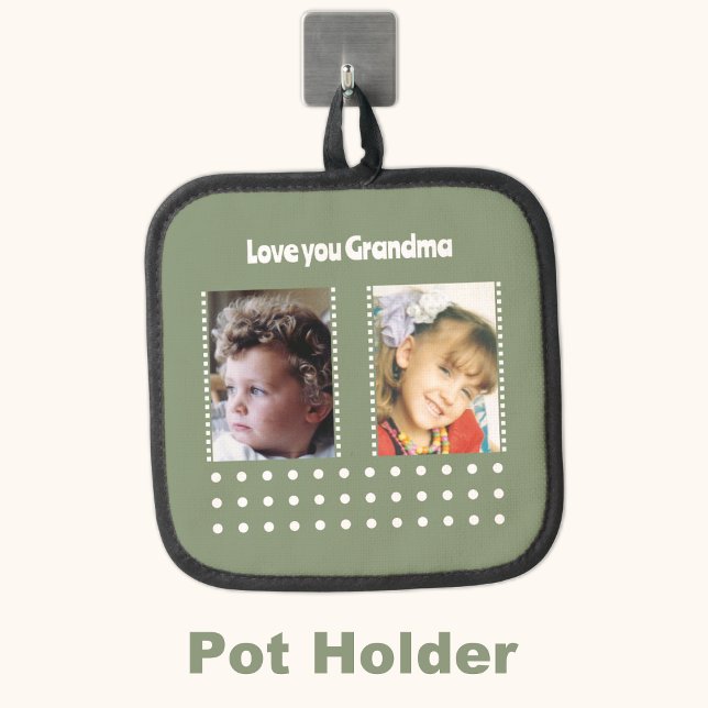Love you grandma 2 photo polka dots green pot holder (Creator Uploaded)