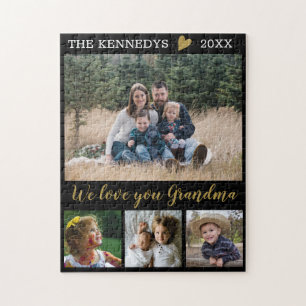 Love You Grandma 4 Family Photo Collage Black Jigsaw Puzzle
