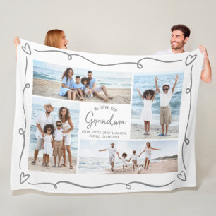 Love You Grandma 4 Photo Grey Hand Drawn Doodles Fleece Blanket