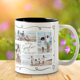 Love You Grandma 4 Photo Hand Drawn Grey Doodles Two-Tone Coffee Mug