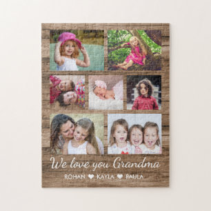 Love You Grandma 7 Photo Collage Wood Jigsaw Puzzle