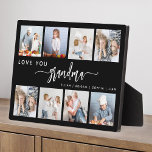 Love You Grandma 8 Photo Collage Black Plaque<br><div class="desc">Give Grandma a gift she'll cherish. This photo collage plaque features eight of her favorite square photos of the grandkids, along with the message "Love You Grandma." The word "grandma" appears in elegant white handwriting script with flourishes at the beginning and end on a black background. Add the names of...</div>