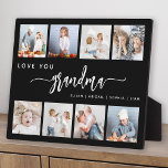 Love You Grandma 8 Photo Collage Black Plaque<br><div class="desc">Give Grandma a gift she'll cherish. This photo collage plaque features eight of her favourite square photos of the grandkids, along with the message "Love You Grandma." The word "grandma" appears in elegant white handwriting script with flourishes at the beginning and end on a black background. Add the names of...</div>
