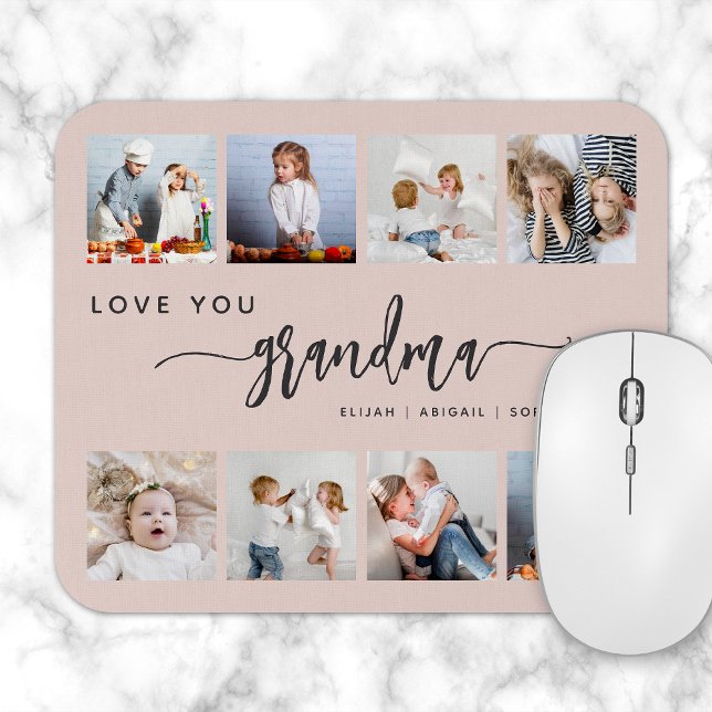 Love You Grandma 8 Photo Collage Blush Pink Mouse Pad (Creator Uploaded)