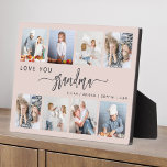 Love You Grandma 8 Photo Collage Blush Pink Plaque<br><div class="desc">Give Grandma a gift she'll cherish. This photo collage plaque features eight of her favourite square photos of the grandkids, along with the message "Love You Grandma." The word "grandma" appears in elegant charcoal grey handwriting script with flourishes at the beginning and end on a blush pink background. Add the...</div>