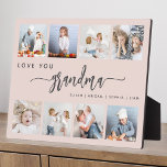 Love You Grandma 8 Photo Collage Blush Pink Plaque<br><div class="desc">Give Grandma a gift she'll cherish. This photo collage plaque features eight of her favourite square photos of the grandkids, along with the message "Love You Grandma." The word "grandma" appears in elegant charcoal grey handwriting script with flourishes at the beginning and end on a blush pink background. Add the...</div>