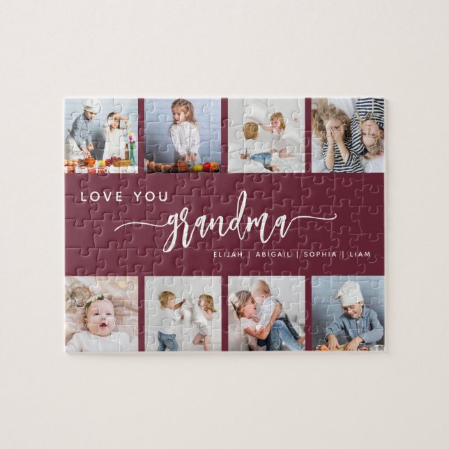 Love You Grandma 8 Photo Collage Burgundy Jigsaw Puzzle (Horizontal)